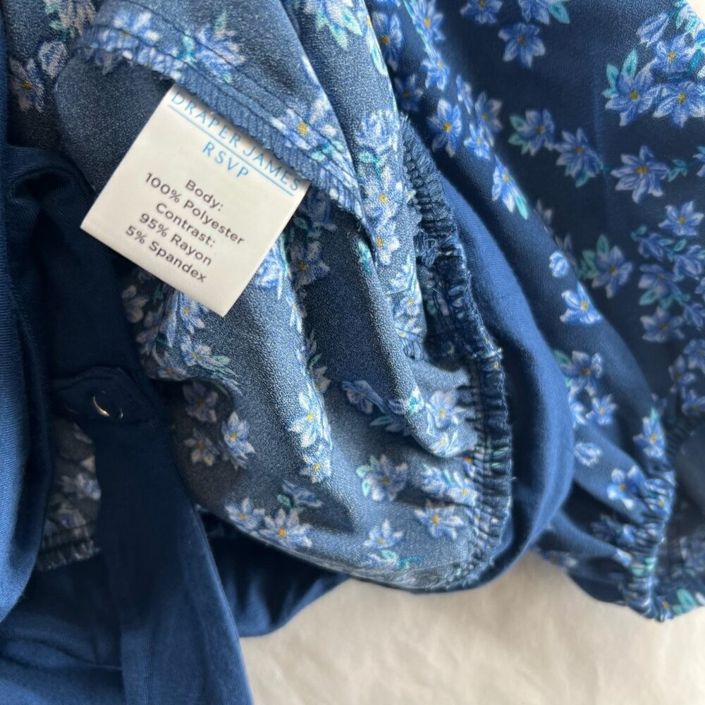 Draper James RSVP Ruffled Long Sleeve Bodysuit Size 2X Button Front Floral Blue - Picture 11 of 12